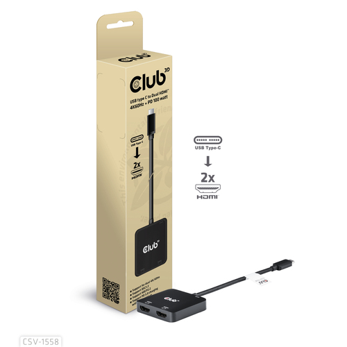 CLUB3D CSV-1558 ripartitore video USB tipo-C 2x HDMI