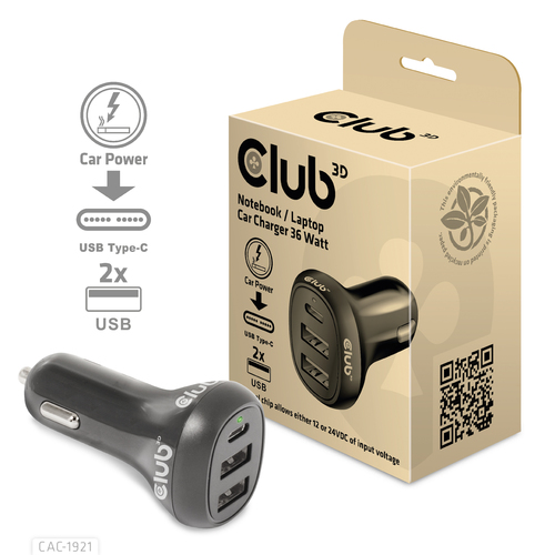 CLUB3D CAC-1921 Caricabatterie per dispositivi mobili Computer portatile Nero Accendisigari Auto