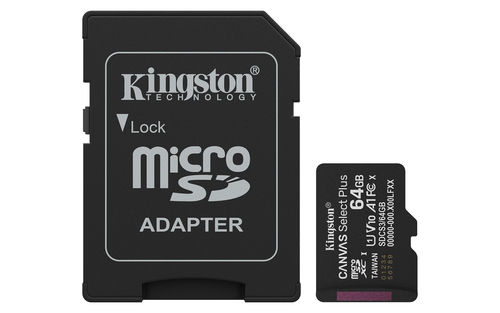 Kingston Technology 64GB microSDXC Canvas Select Plus Gen3 100MB/s A1 (Adattatore SD incluso)