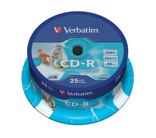 Verbatim CD-R AZO Wide Inkjet Printable 700 MB 52x 25 pz